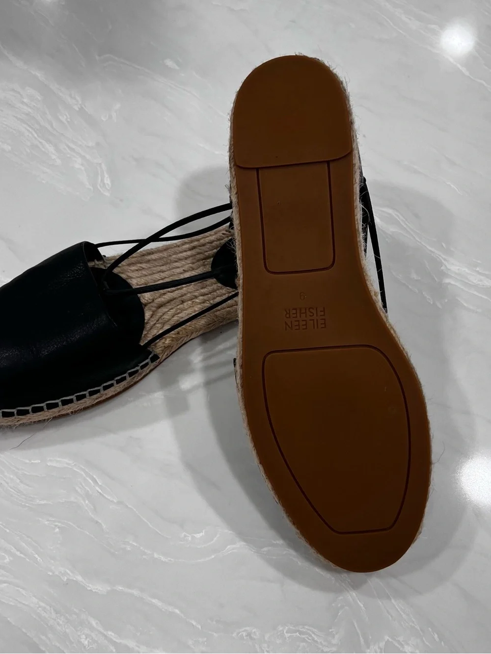 Eileen Fisher Lee Spadrillle Black Leather Comfortable Bohemian Shoes Size 9 M